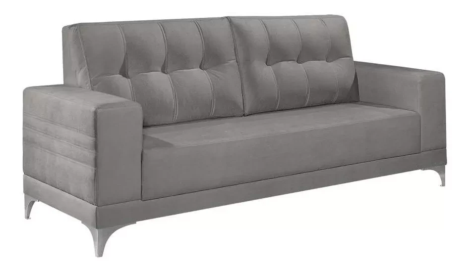 Sofá cinza elegante com design moderno e acabamento premium, ideal para quem busca os melhores sofás para decorar a sala de estar.
