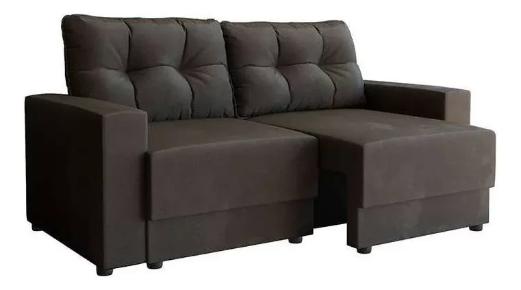 Sofá moderno em tom marrom escuro, com design confortável e encostos estofados, ideal para sala de estar, destacando-se entre os melhores sofás.