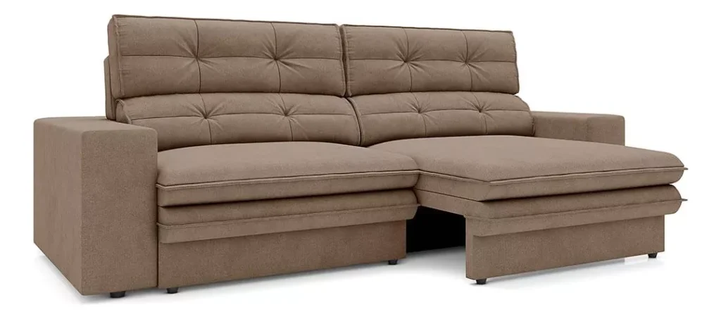 Sofá moderno em tom de marrom claro, ideal para salas de estar, destacando-se entre os melhores sofás pela sua elegância e conforto.