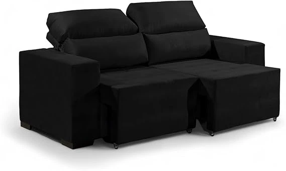 Sofá preto moderno com design contemporâneo, ideal para decoração e conforto. Descubra os melhores sofás para sua casa.