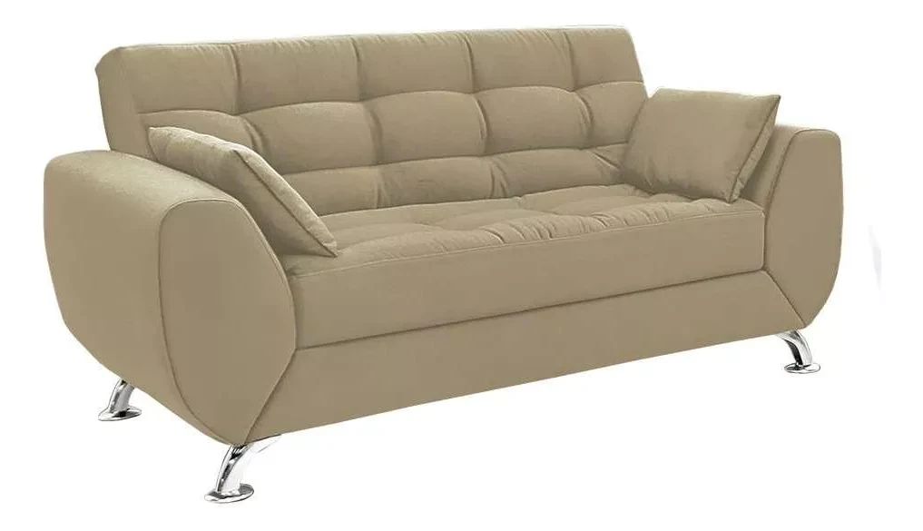Sofá moderno e confortável em tom bege, representando uma das opções de melhores sofás para a decoração da sala de estar.