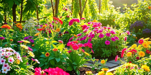 Jardim colorido com flores variadas, destacando plantas fáceis de cuidar que embelezam o ambiente e tornam a jardinagem acessível a todos.