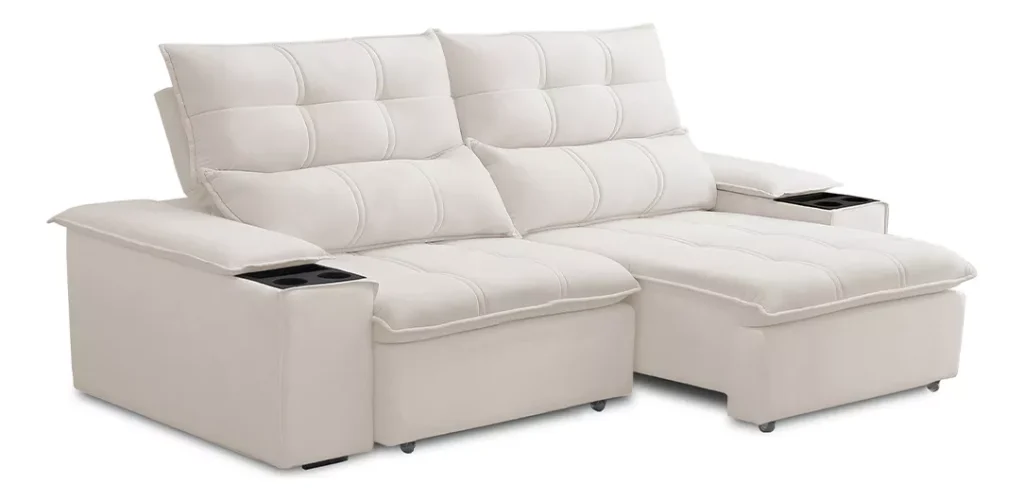 Sofá confortável em tons claros com design moderno, ideal para decoração de salas. Confira os melhores sofás para seu lar.