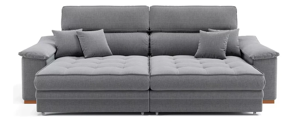 Sofá cinza moderno e confortável, ideal para quem busca os melhores sofás para decoração e conforto na sala de estar.