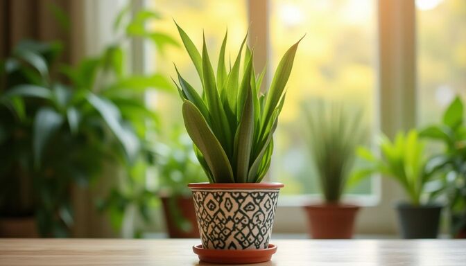 Imagem planta espada-de-sao-jorge em vaso, perfeita para quem busca plantas fáceis de cuidar em casa. Ideal para decorar ambientes internos.