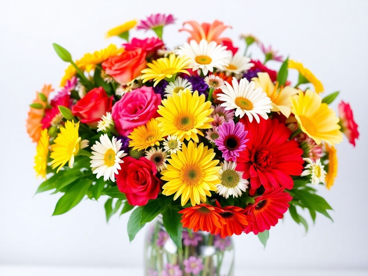 Arranjo de flores coloridas em um vaso bonito.