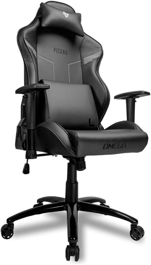 Cadeira ergonômica preta da marca Pichau, modelo Omega, ideal para conforto e produtividade. Descubra as melhores cadeiras ergonômicas.