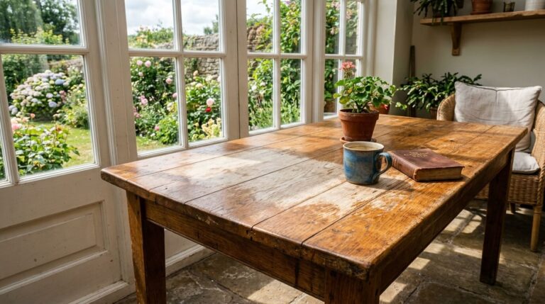 mesa de madeira com mancha de sol no tampo - como tirar mancha de sol da madeira
